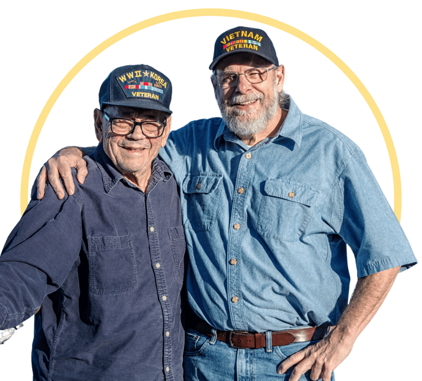 Elderly Veterans with their arms around each other