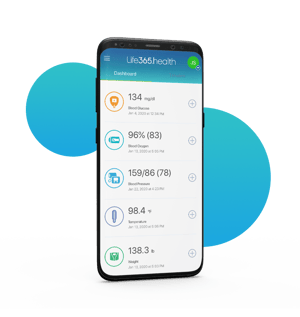 Life365 health app dashboard screen in phone Life365 health app dashboard screen in phone