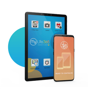 Tablet and Mobile phone showing MyLife365 software Tablet and Mobile phone showing MyLife365 software