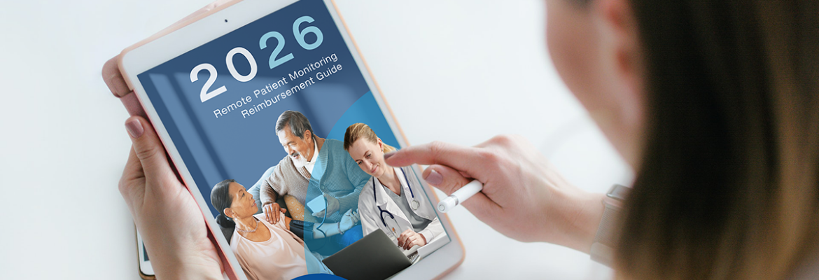 A person holding an ipad with the image of the 2026 Reimbursement guide cover