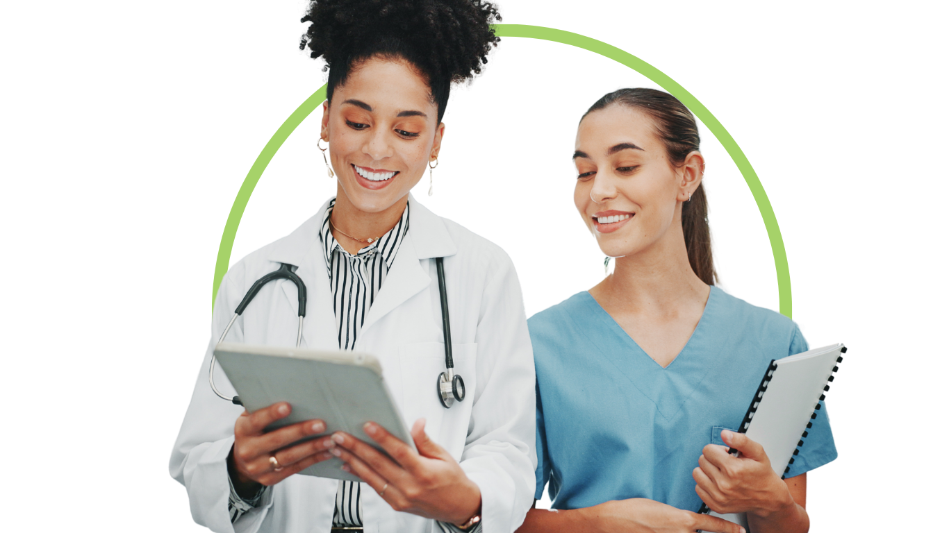 Doctor and a nurse looking at a tablet